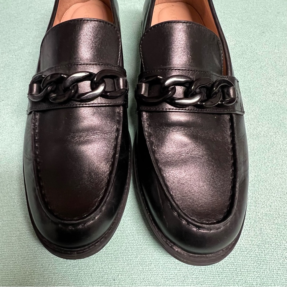 Cole Haan Stassi slip on Black Leather Loafers chunky chain hardware comfort - Picture 2 of 14